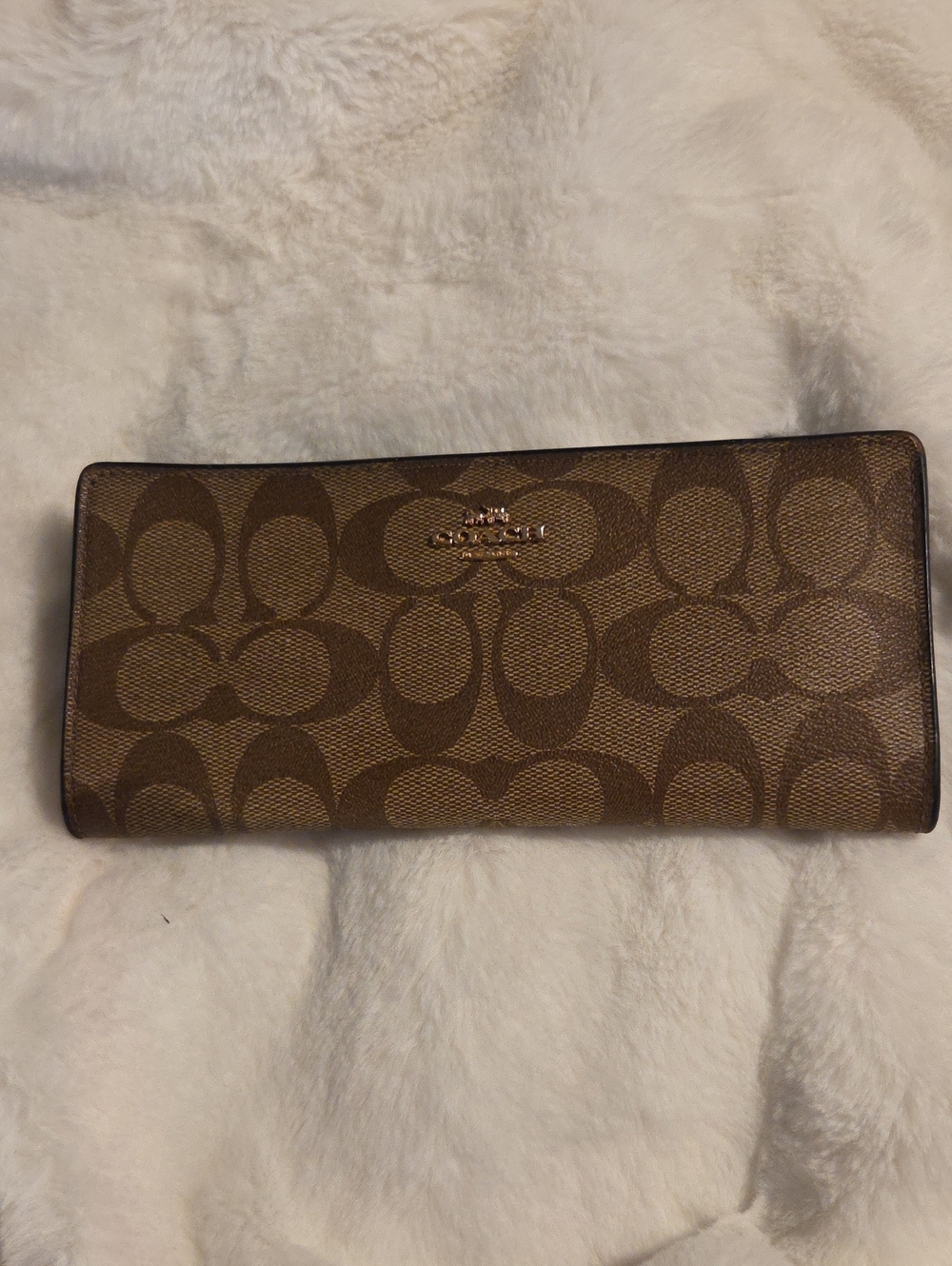Coach Brown Signature Continental Wallet with Gold Logo